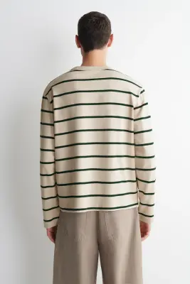 T-SHIRT DÉCONTRACTÉ À MANCHES LONGUES EN JERSEY - IVOIRE / VERT / RAYURES — photo 4