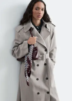 Trench-coat en coton et laine à ceinture - Gris — photo 4
