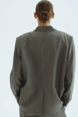 Double-breasted wool-blend blazer - Gris — photo 4