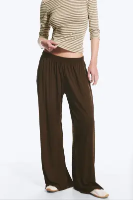 Pantalon en jersey taille basse coupe décontractée - Marron foncé — photo 1