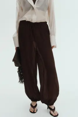 Pantalon à cordon avec jambes ballon - Marron foncé — photo 2