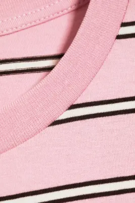 T-shirt en coton à manches longues - Rose/Blanc/Marron rayé — photo 3