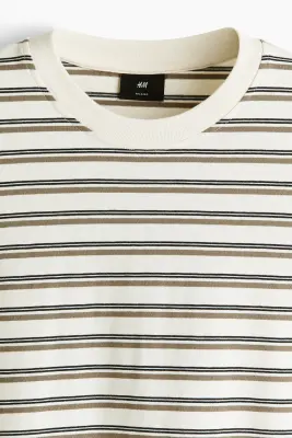 T-shirt boxy Relaxed Fit en coton - Crème/rayé — photo 3