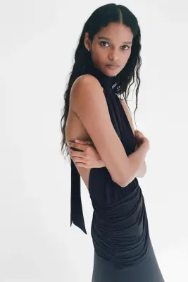 Robe dos nu à effet drapé - Noir — photo 3