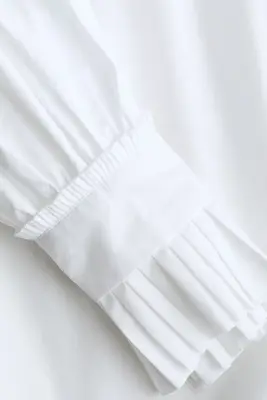 Blouse en coton avec manches ballon - Blanc — photo 4