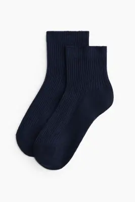 Lot de 3 paires de socquettes en maille côtelée - Bleu marine/beige foncé/crème — photo 2