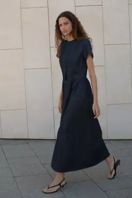 Robe maxi en denim - Bleu denim foncé — photo 4