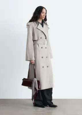 Trench-coat en coton et laine à ceinture - Gris — photo 3