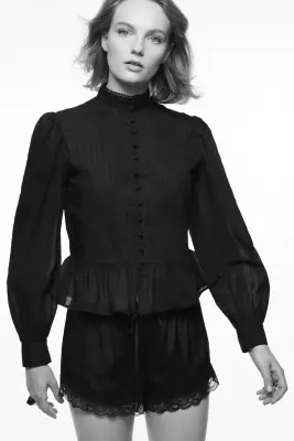 Blouse péplum en coton - Noir — photo 2