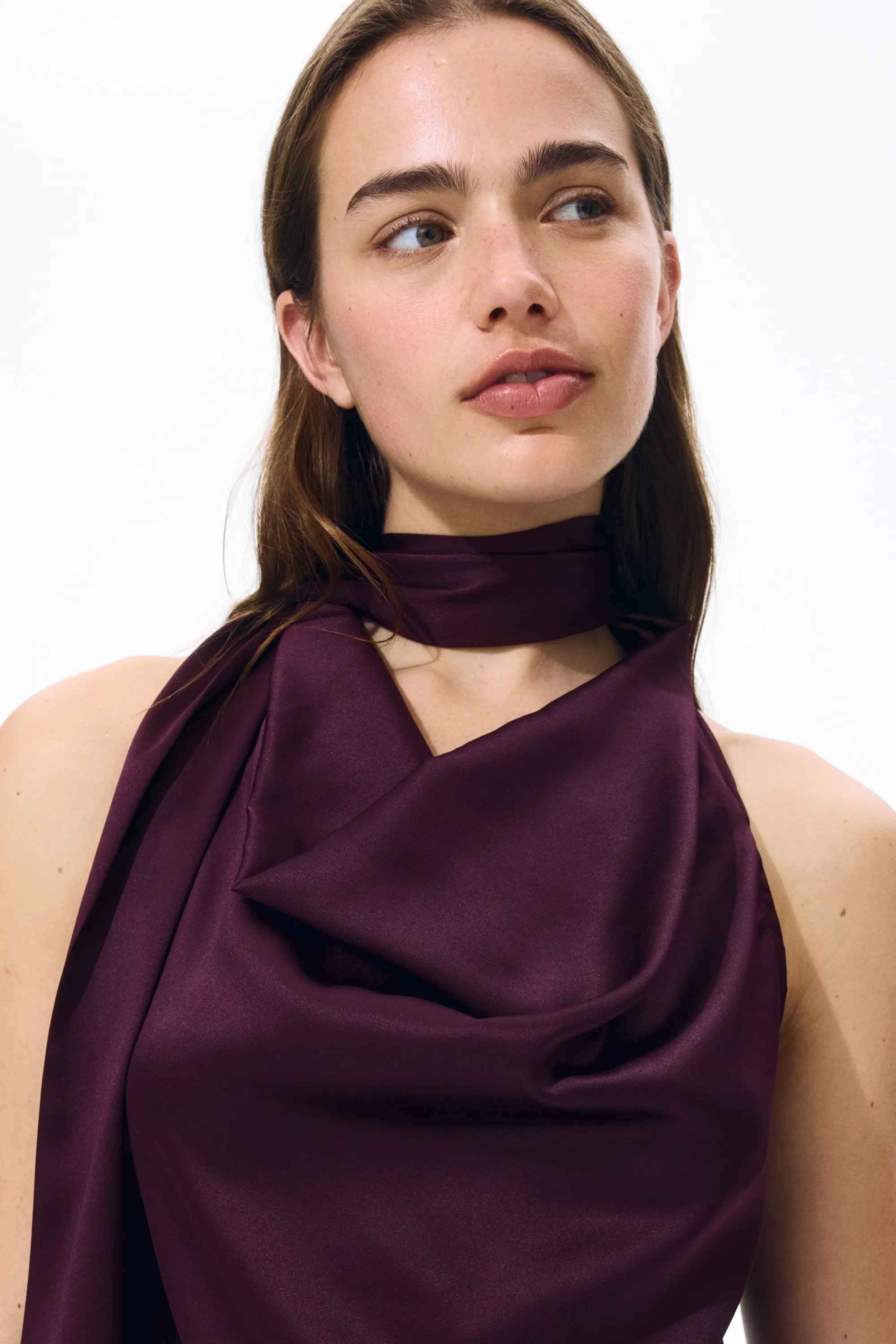 Top à écharpe en satin - Bordeaux