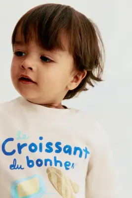 T-shirt à manches longues en coton - Beige clair/croissant — photo 1