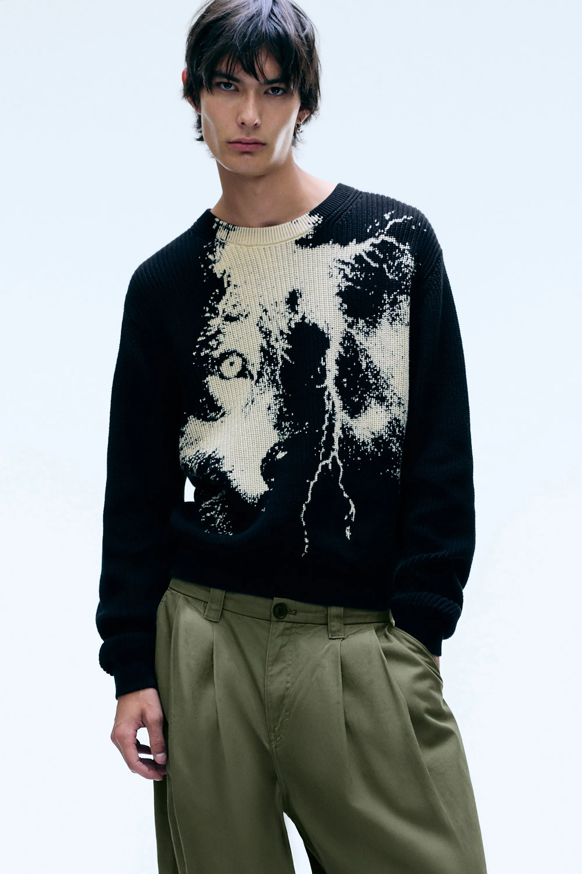 Pull en maille graphique - Noir - Lightning