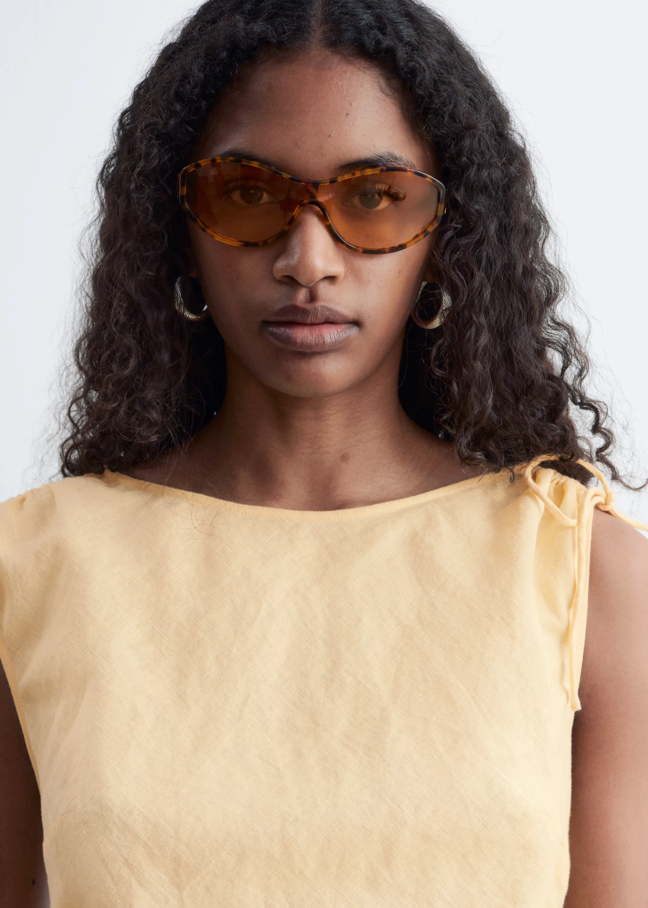 Robe midi évasée en lin - Jaune clair