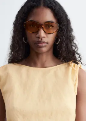 Robe midi évasée en lin - Jaune clair — photo 1