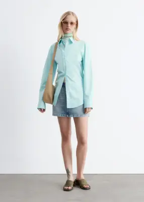 Chemise cintrée en coton - Turquoise clair — photo 3