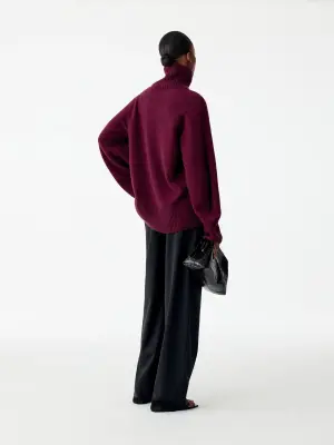 Pull col roulé en pur cachemire - Rouge foncé — photo 2