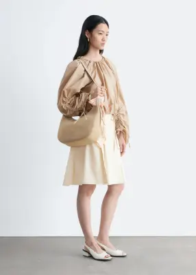 Blouse sculpturale à cordon de serrage - Beige — photo 4