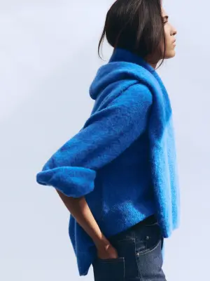 Pull en mélange de laine et d'alpaga - Bleu — photo 5