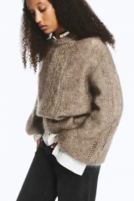 Pull oversize à manches ballon, mélange de mohair - Taupe cendré — photo 2
