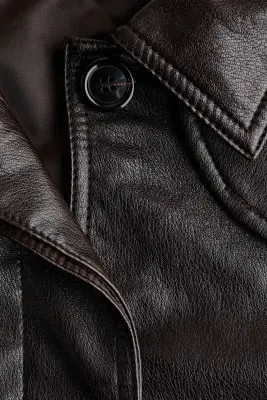 Veste oversize en tissu enduit - Marron foncé — photo 4