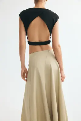 Jupe évasée en coton - Beige — photo 3