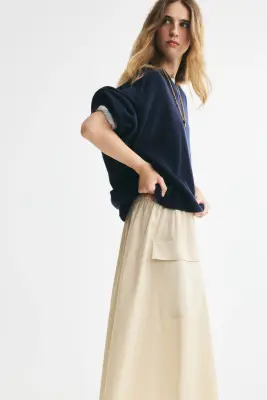Jupe évasée en twill de coton - Beige clair — photo 2