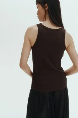 Débardeur côtelé avec dentelle - Marron foncé — photo 2