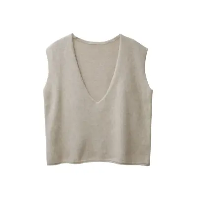 Pull sans manches col V Ivoire ref CT 26328 - CT PLAGE — photo 1