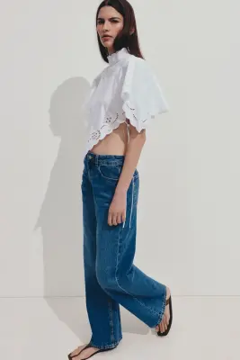 Top cape avec broderie anglaise - Blanc — photo 2