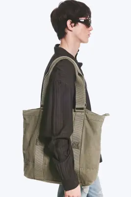 Grand sac cabas en toile - Vert kaki — photo 1