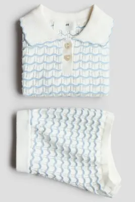 Ensemble 2 pièces en maille pointelle - Blanc/motif zigzag — photo 3
