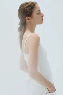 Top à bretelles fines avec dentelle - Blanc — photo 3