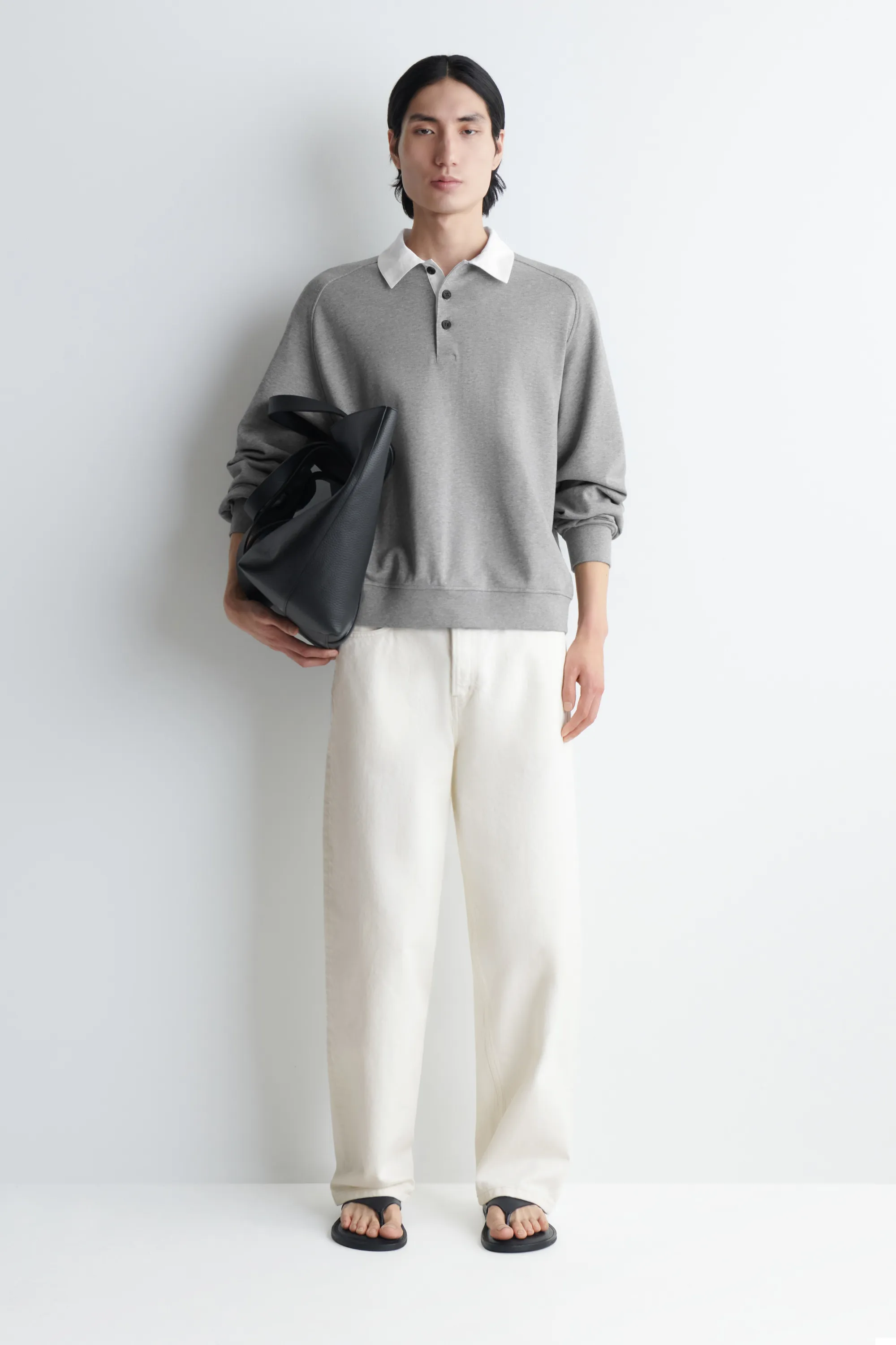 POLO EN JERSEY À COL CONTRASTÉ - GRIS CHINÉ