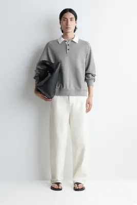 POLO EN JERSEY À COL CONTRASTÉ - GRIS CHINÉ — photo 1