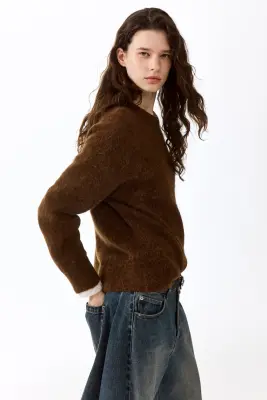 Pull oversize en alpaga mélangé - Marron — photo 3