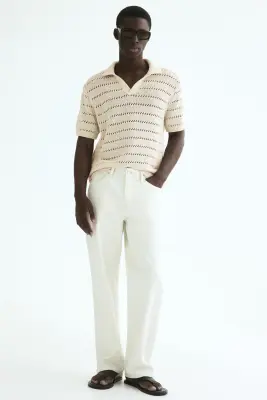 Polo Relaxed fit en maille ajourée - Beige clair — photo 2