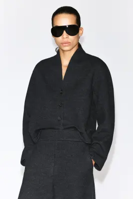PANTALON BARREL EN LAINE MÉLANGÉE BOUILLIE - GRIS ANTHRACITE CHINÉ — photo 1