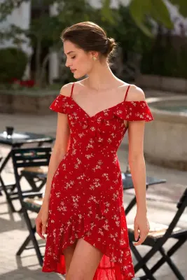 Lana Ruffle Dress - Red white floral — photo 1