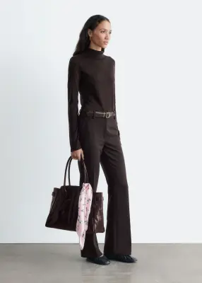 Pantalon évasé à plis marqués - Marron foncé — photo 4