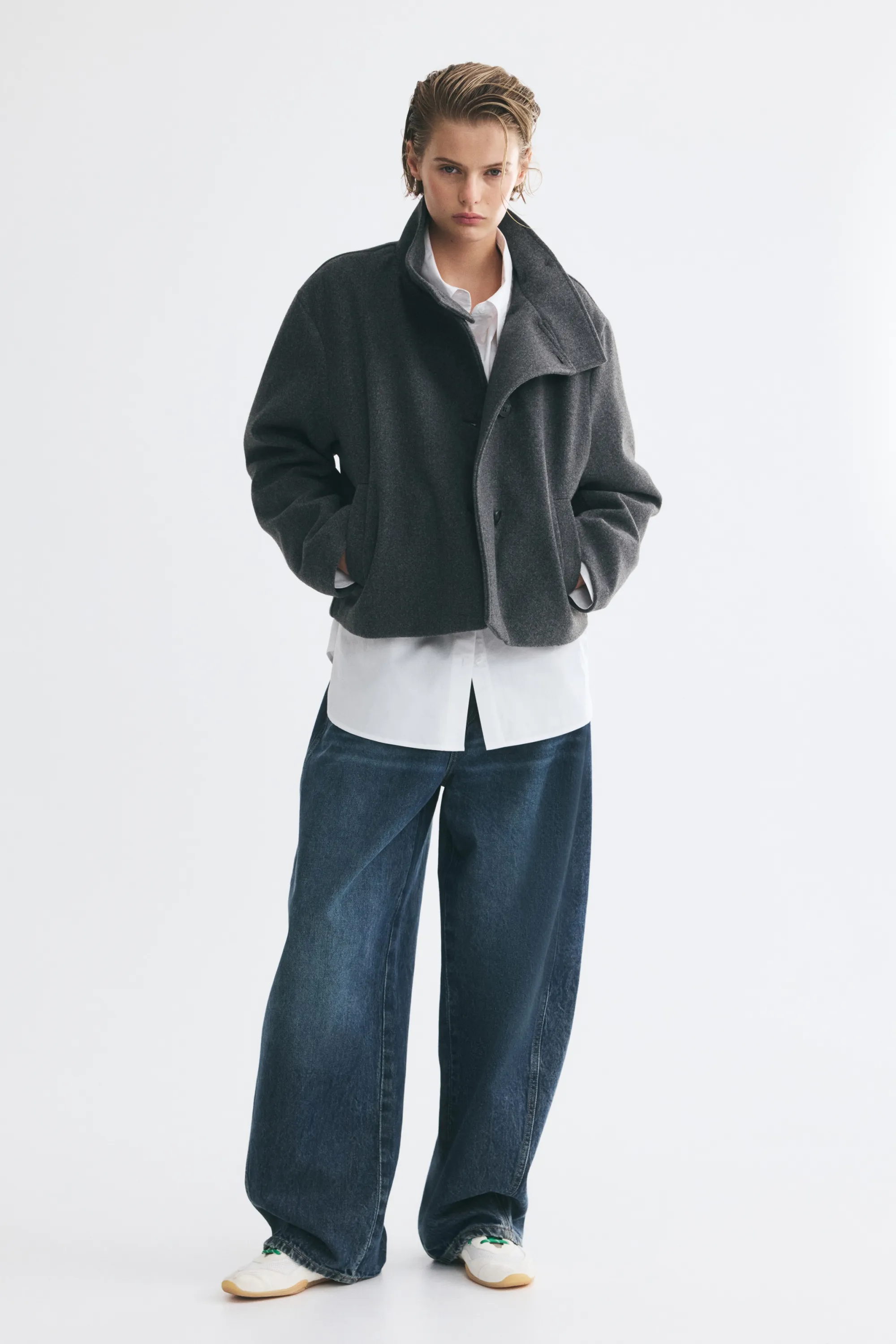 Veste à col entonnoir en feutre - Gris foncé