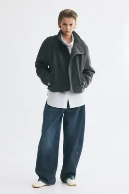 Veste à col entonnoir en feutre - Gris foncé — photo 1
