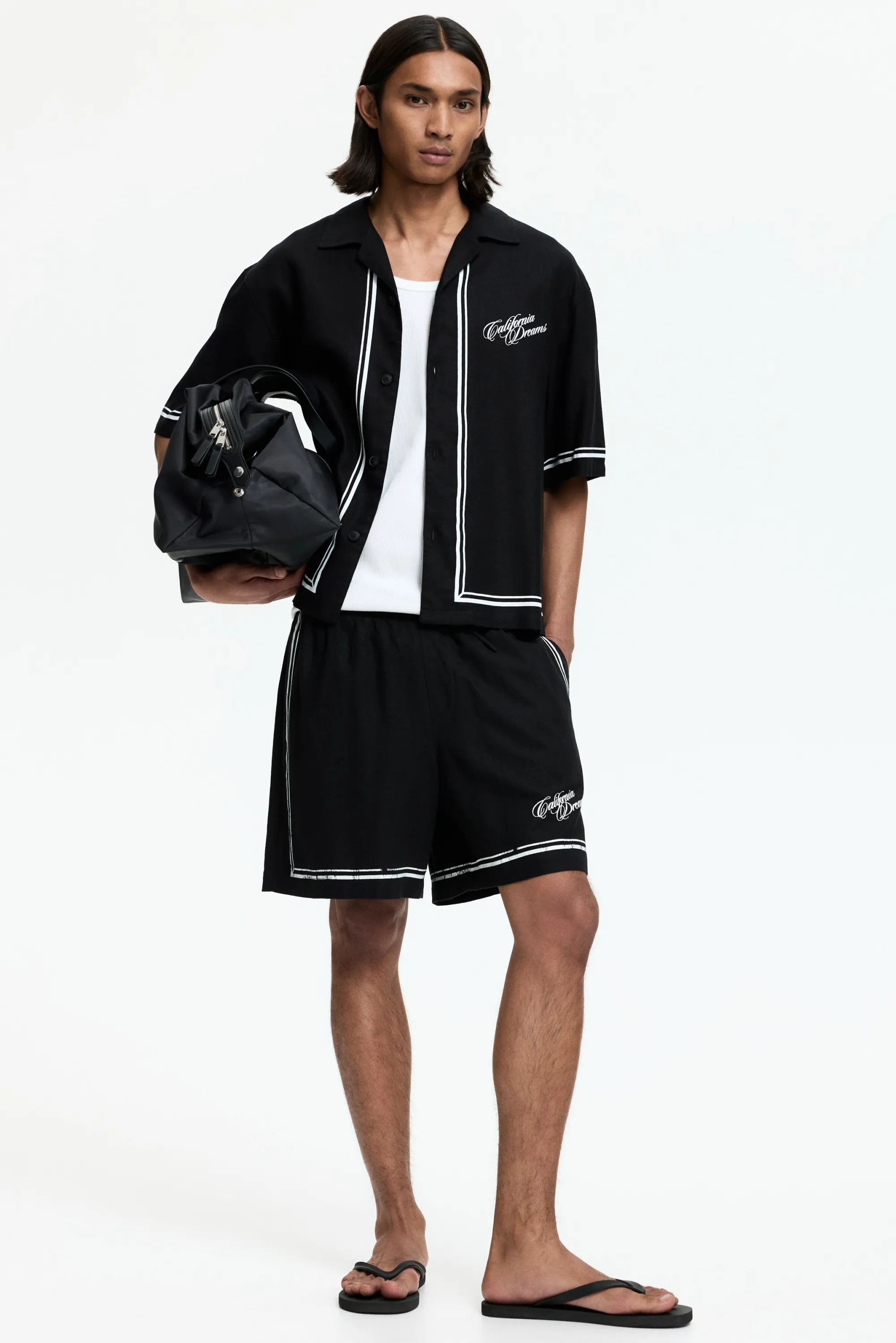 Chemise imprimée Relaxed Fit avec col cubain - Noir/California Dreams