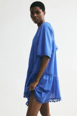 Robe en coton avec dentelle - Bleu — photo 3