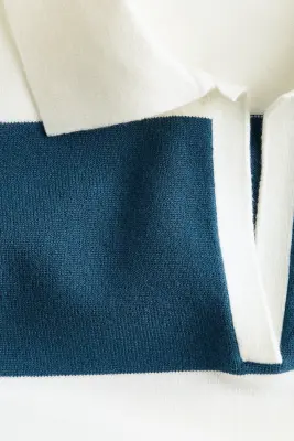 Polo en maille fine - Turquoise foncé/rayures crème — photo 4
