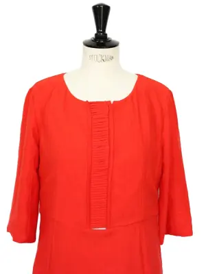 Robe Couture manches courtes en soie rouge vermillon Prix boutique 1500€ Taille 40 — photo 4