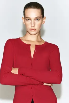 TOP CARDIGAN EN JERSEY - ROUGE — photo 4