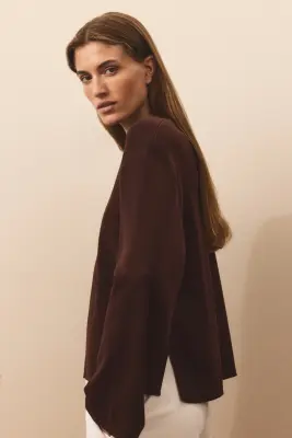 Pull oversize en maille fine - Marron foncé — photo 3
