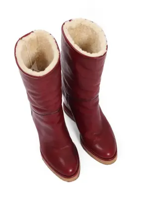 Bottes compensées en cuir bordeaux et shearling blanc crème Prix boutique 1000€ Taille 37 — photo 4