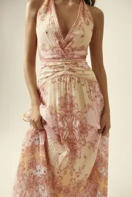 Robe dos nu - Rose clair/motif cachemire — photo 1