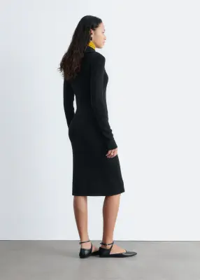 Robe midi côtelée avec fermeture éclair à l’avant - Noir — photo 5